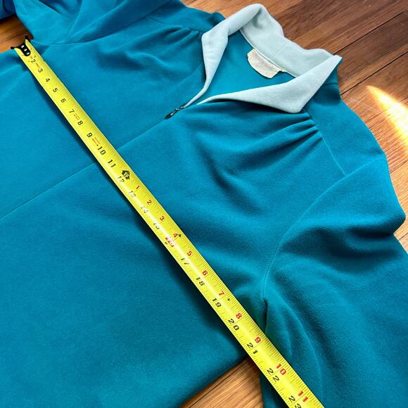 Vintage 70s Vanity Fair Velour Robe Teal & White Zip Front Lounge Dress Size 14 - Picture 11 of 15